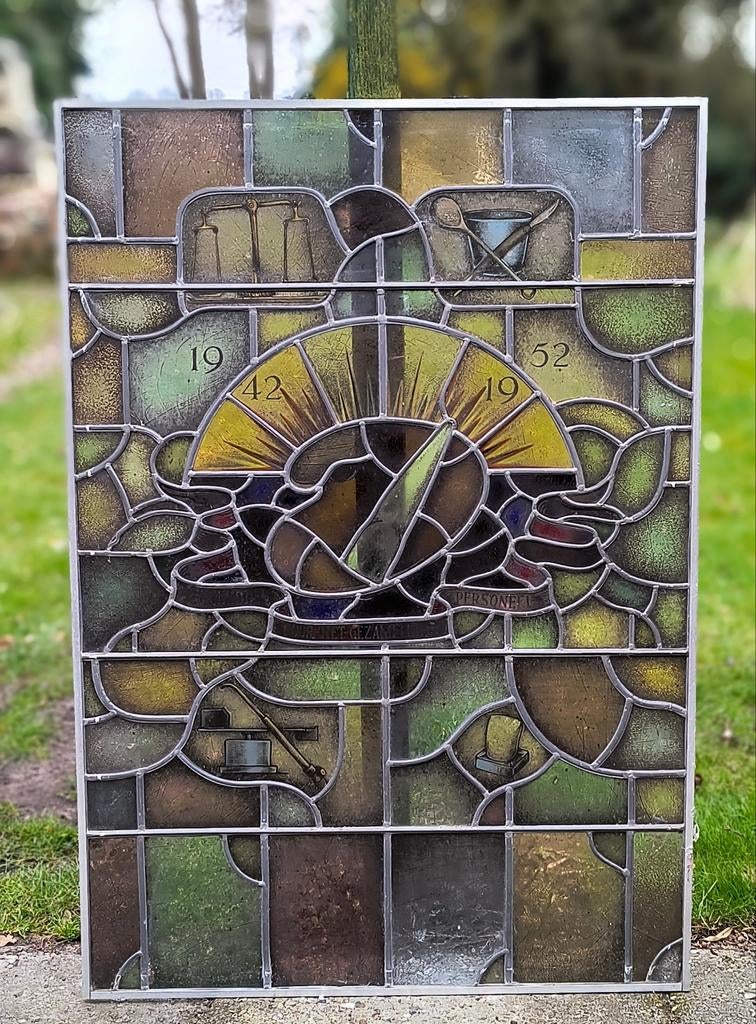 gebrandschilderd glas in lood Groningen 1942 -1952 Tandarts, Antiek en Kunst, Antiek | Glas en Kristal, Ophalen