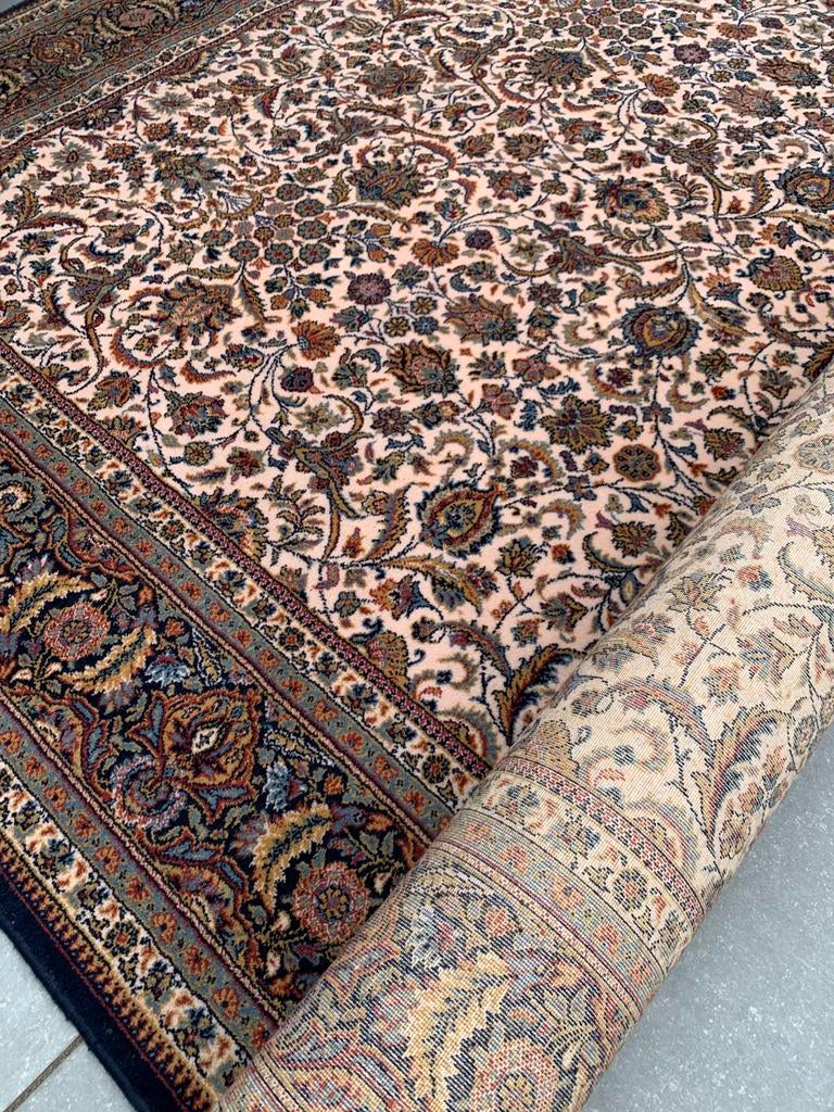 Schitterend Donkerblauw Vintage Vloerkleed Zuiver Scheerwol, Ophalen, Blauw, 200 cm of meer, Zo goed als nieuw