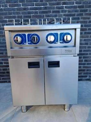 Inox kookfornuis met onderkast, Witgoed en Apparatuur, Fornuizen, Gebruikt, Vrijstaand, Gas, 4 kookzones, 90 tot 95 cm, 60 cm of meer