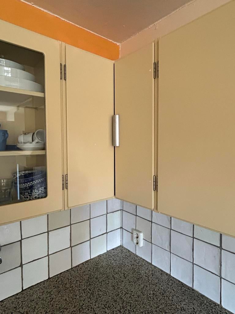 Vintage Keukenkastjes - Crèmekleurig met Glazen Deuren, Ophalen, Gebruikt