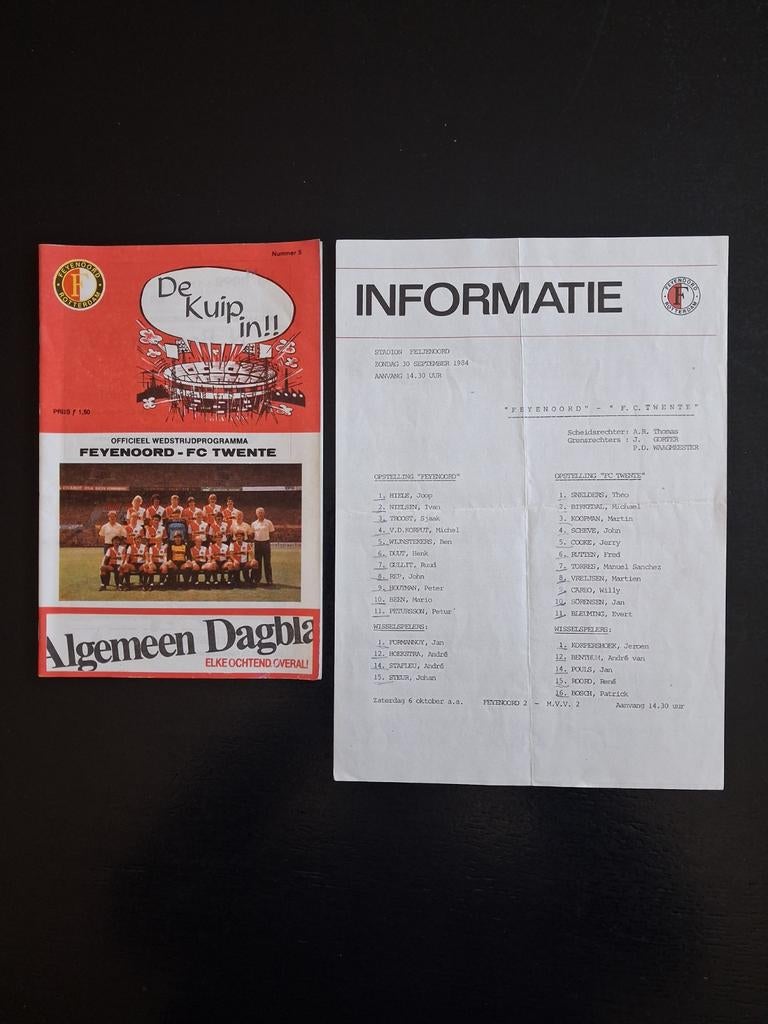 Programma en opstelling Feyenoord- FC Twente 1984/1985., Ophalen of Verzenden, Gebruikt, Feyenoord