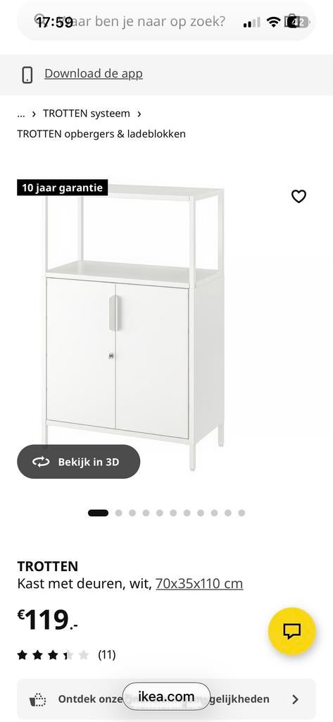 Witte TROTTEN kast met deuren, 70x35x110 cm, Ophalen of Verzenden, Zo goed als nieuw