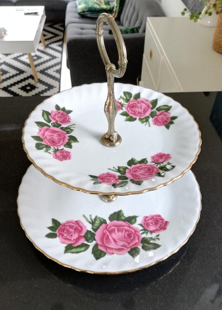 Vintage Rheinpfalz Hartporzellan etagère met rozen, Overige typen, Ophalen of Verzenden, Zo goed als nieuw, Overige stijlen