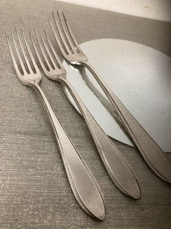 3 verzilverde Gero 90 vorken: 1 dinervork, 2 dessertvorken, Antiek en Kunst, Antiek | Bestek, Ophalen of Verzenden
