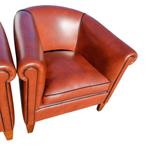 2x Nette Chesterfield club fauteuil bruin leer + BEZORGING, ., Chesterfield, Ophalen of Verzenden, Zo goed als nieuw