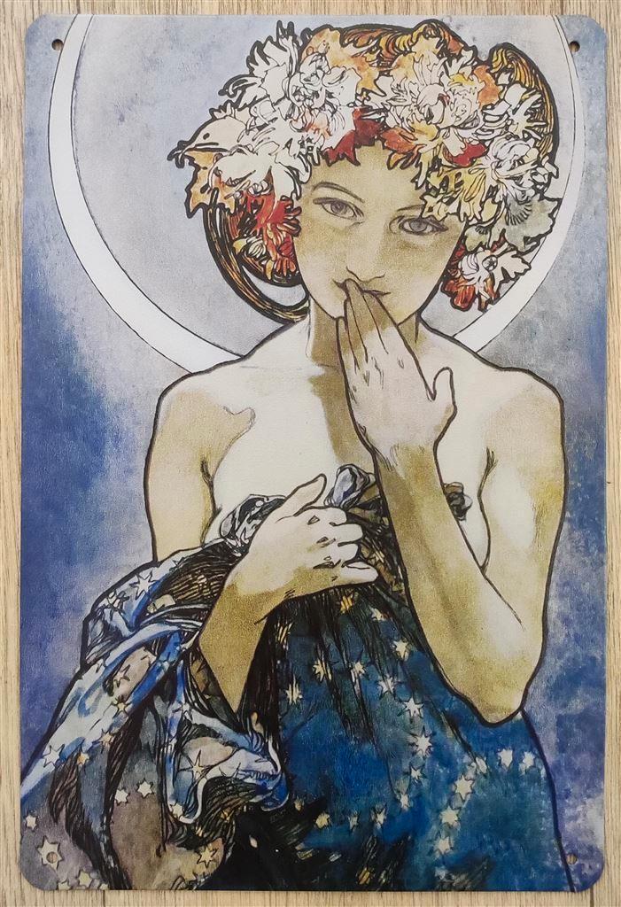Alphonse Mucha La Lune 1902 Kunst Metalen Wandbord, Huis en Inrichting, Woonaccessoires | Wanddecoraties, Nieuw, Ophalen of Verzenden