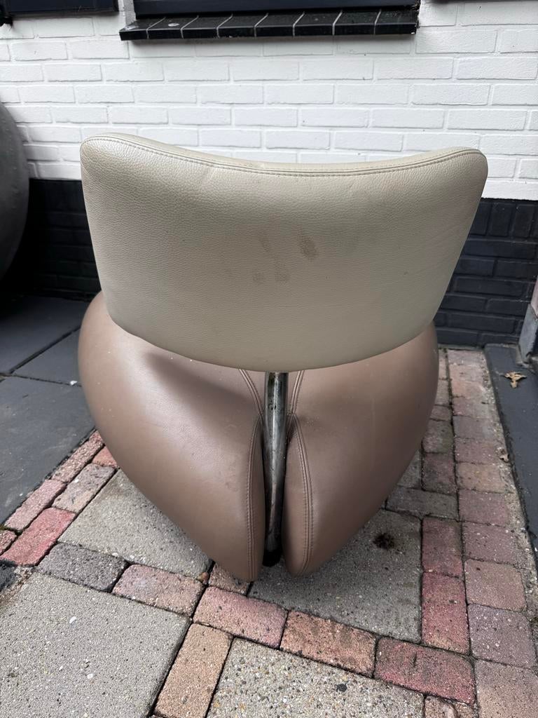 Nette Leolux Pallone fauteuil in aardetinten, Ophalen, Bruin, Leer, Zo goed als nieuw