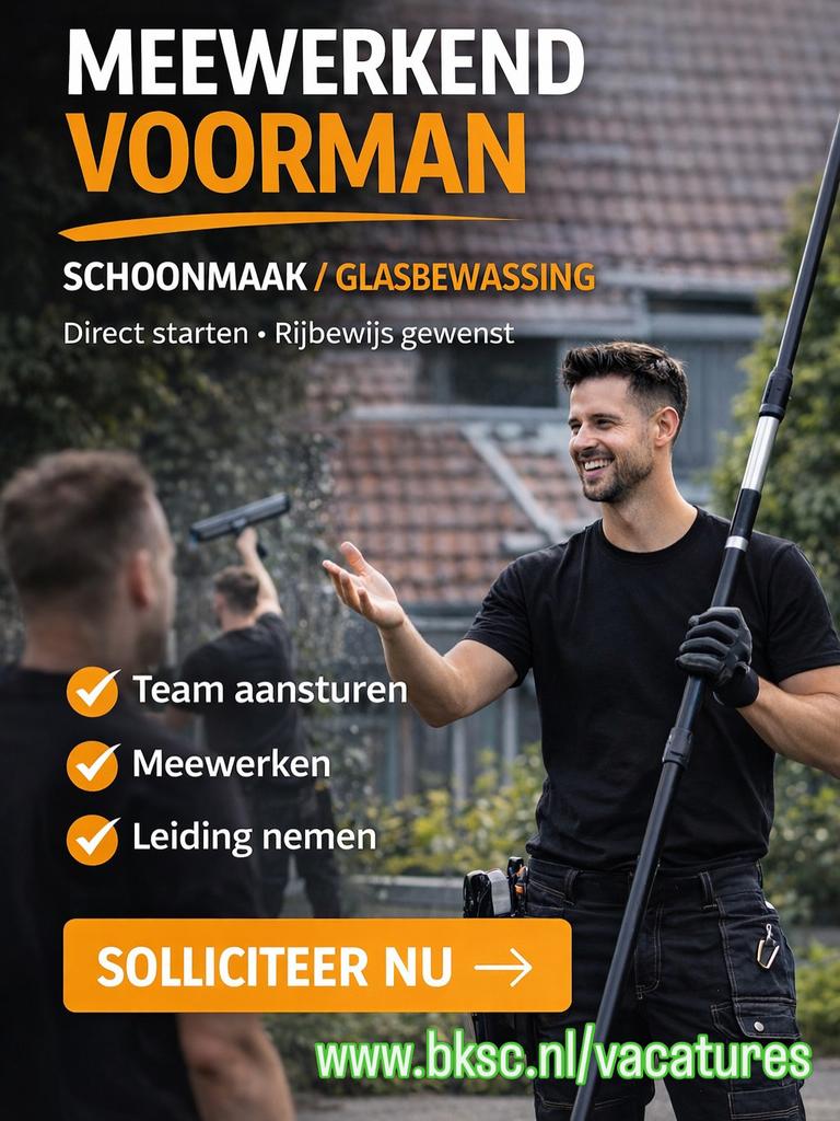 Voorman / glazenwasser / schoonmaker - Groningen- Leeuwarden, Vacatures, 33 - 40 uur, Overige niveaus, Overige vormen