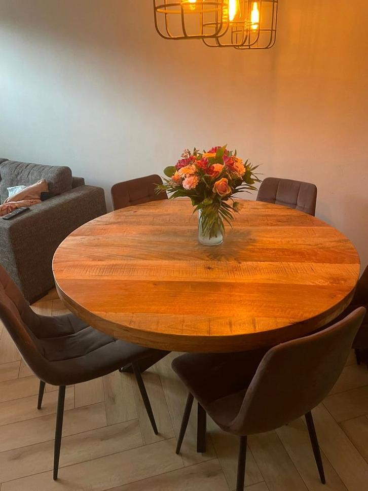 Eethoek met 5 stoelen en bijpassende salontafels, Huis en Inrichting, Complete eetkamers, Gebruikt, 4 tot 6 stoelen, Ophalen of Verzenden