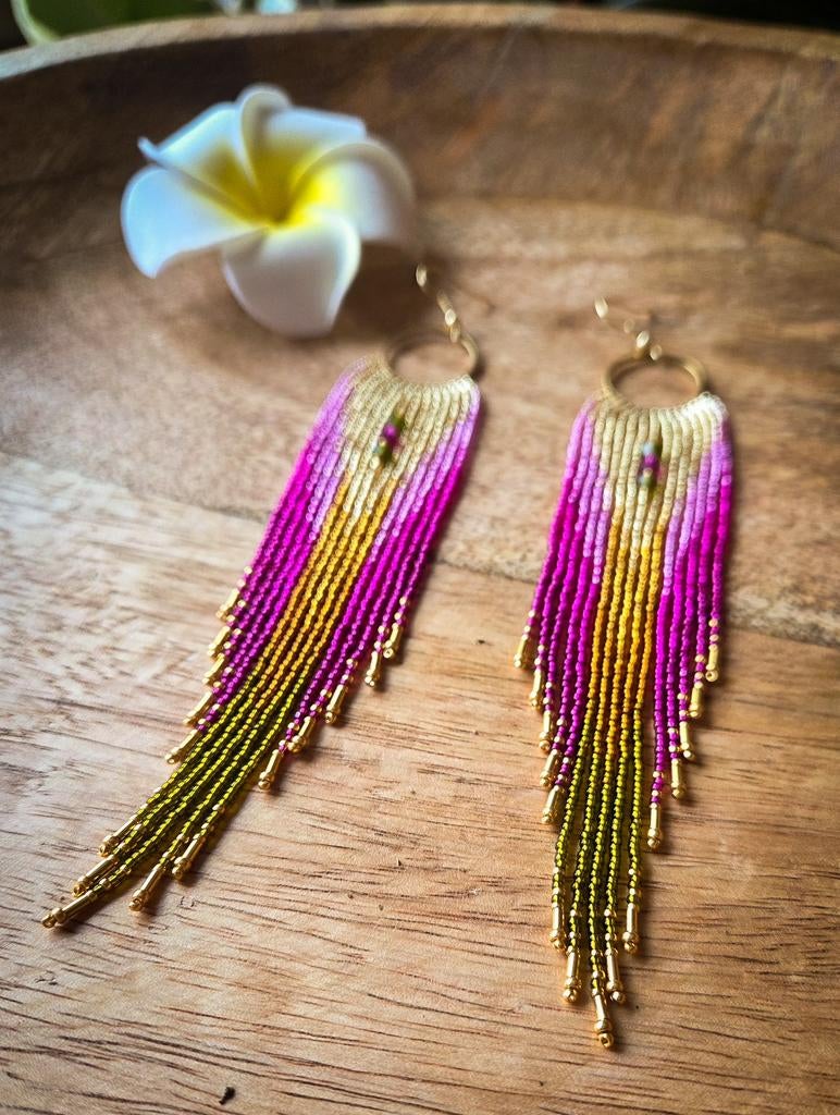 Unieke handgemaakte fringe beaded oorbellen - Nieuw!, Ophalen of Verzenden, Nieuw, Overige materialen