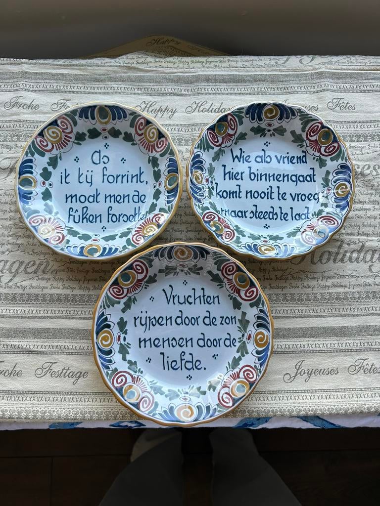 3 hand beschilderde wand bordjes, Antiek en Kunst, Antiek | Wandborden en Tegels, Ophalen