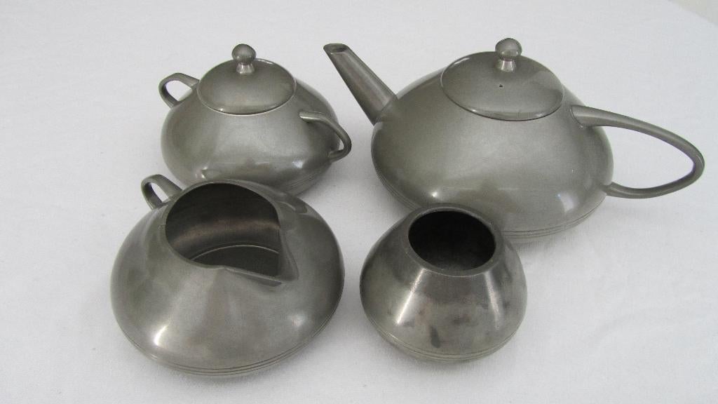 Tinnen theeservies-Jeka Tiel, Holland-jaren '30-Art Deco, Antiek en Kunst, Verzenden