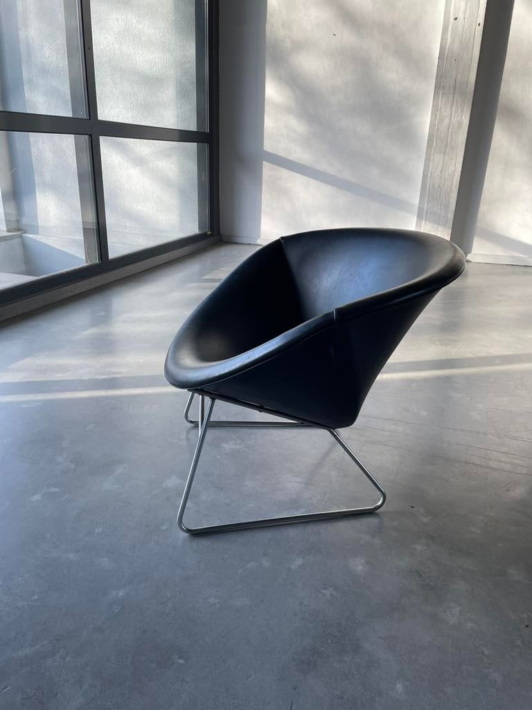 Rudolf wol vintage noordwolde jaren 60 zwart chroom, Huis en Inrichting, Fauteuils, Ophalen, ., 2de hands, Zo goed als nieuw