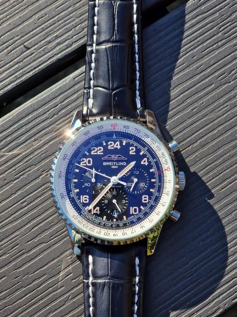 Navitimer Cosmonaute Chronograaf, Overige merken, Leer, Staal, Polshorloge