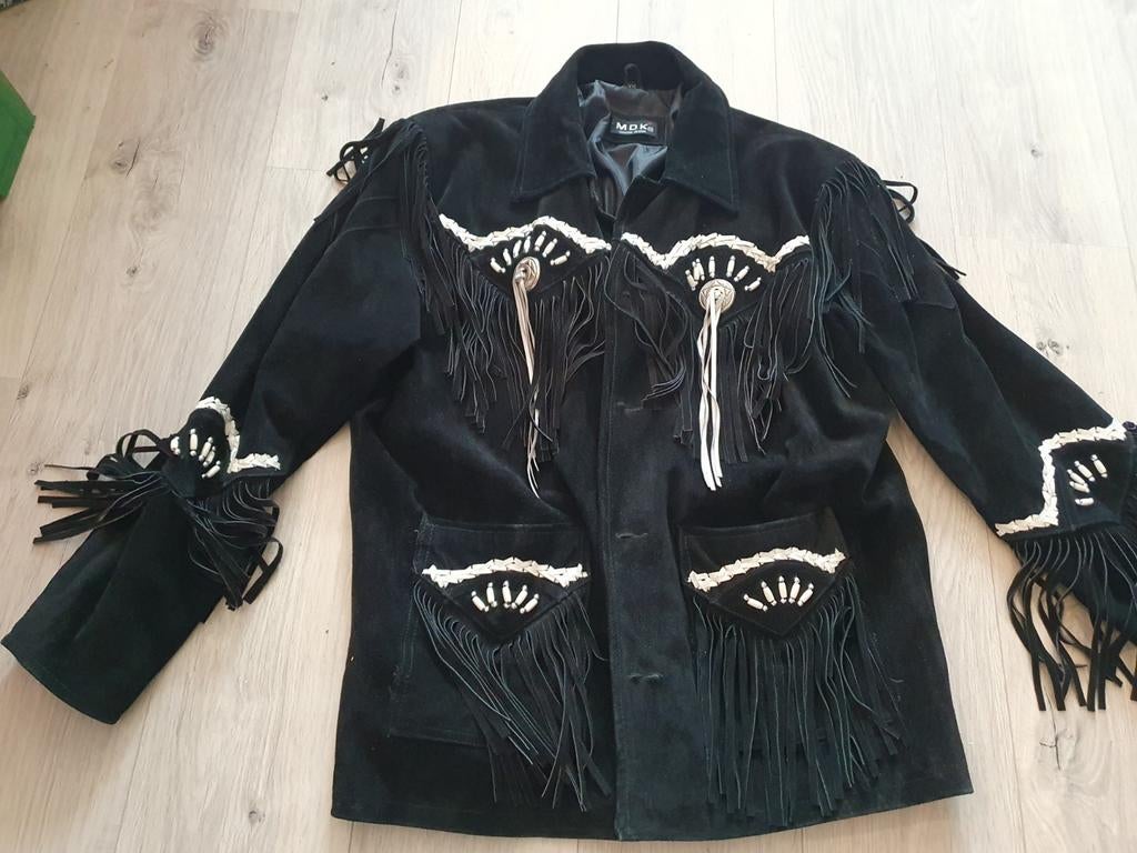 Lederen MDK motorjas met franjes, Mdk, Zwart, Onbekend, Ophalen of Verzenden