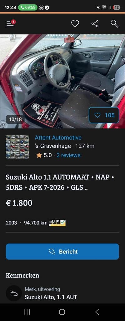 Suzuki Alto 1.1 AUT 2003 Rood, Auto-onderdelen, Ophalen of Verzenden