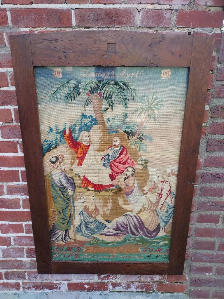 Antieke religieuze merklap/naaldwerk anno 1898., Antiek en Kunst, Ophalen