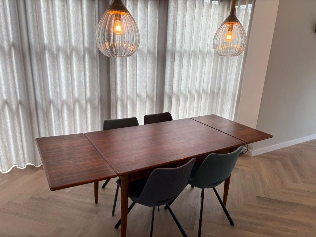 Deense uitschuiftafel teak – jaren '60 vintage, Ophalen, Gebruikt, 100 tot 150 cm, Teak vintage Deens Scandinavisch 60 uitschuiftafel mid century