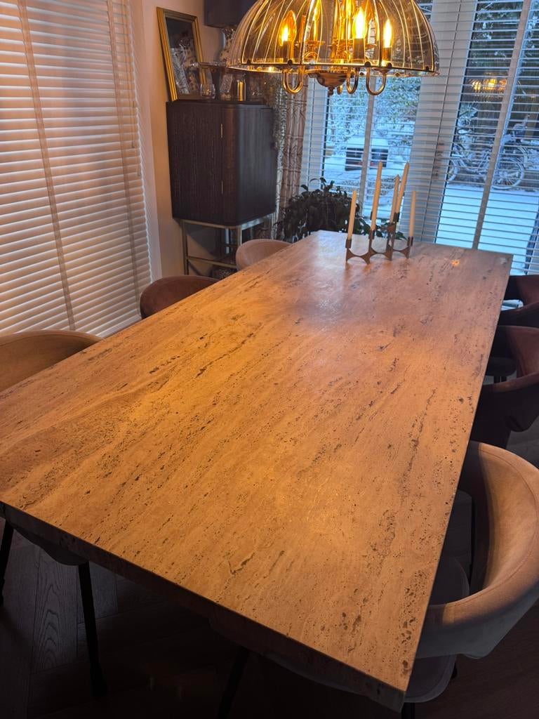 Eettafel Travertin Richmond, Huis en Inrichting, Tafels | Eettafels, Zo goed als nieuw, 50 tot 100 cm, 200 cm of meer, Rechthoekig