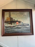 Olieverf schilderii met de afbeelding van een boorplatform, Antiek en Kunst, Ophalen of Verzenden