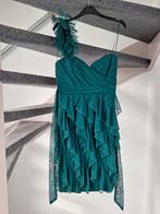 Elegante turquoise cocktailjurk met ruches, maat M, Maat 38/40 (M), Overige kleuren, Ophalen of Verzenden, Zo goed als nieuw