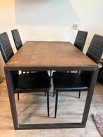 Industriële eettafel met 4 stoelen - Compact en stijlvol, Ophalen, Gebruikt, 100 tot 150 cm, 50 tot 100 cm