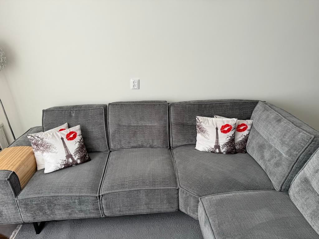 Comfortabele Hoekbank - Grijs Stof, Gebruikt, 100 tot 125 cm, Hoekbank, 300 cm of meer