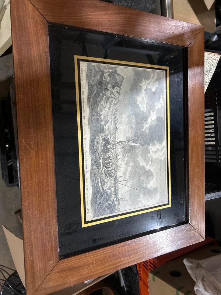 Gravure overstroming Kampen 1775, Antiek en Kunst, Kunst | Etsen en Gravures, Gravure, Ingelijst, Landschap, 1700 - 1799, Ophalen of Verzenden