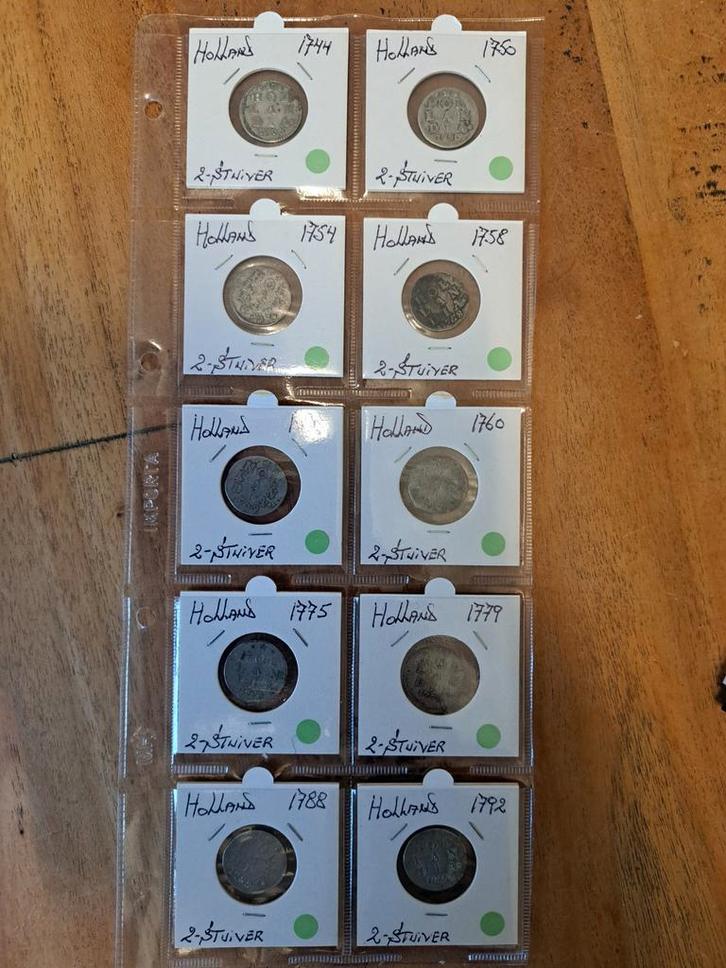 10 stuks Hollandse dubbele stuivers 1744-1792, Postzegels en Munten, Munten en Bankbiljetten | Verzamelingen, Munten, Nederland