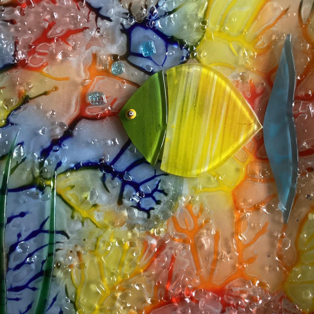 Glaskunst, glasfusie, sierbord, vis, onderwater, handgemaakt, Antiek en Kunst, Ophalen