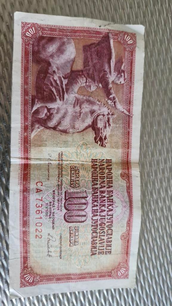 100 Joegoslavië dinara bankbiljet - verzamelobjec, Postzegels en Munten, Bankbiljetten | Europa | Niet-Eurobiljetten, Ophalen of Verzenden