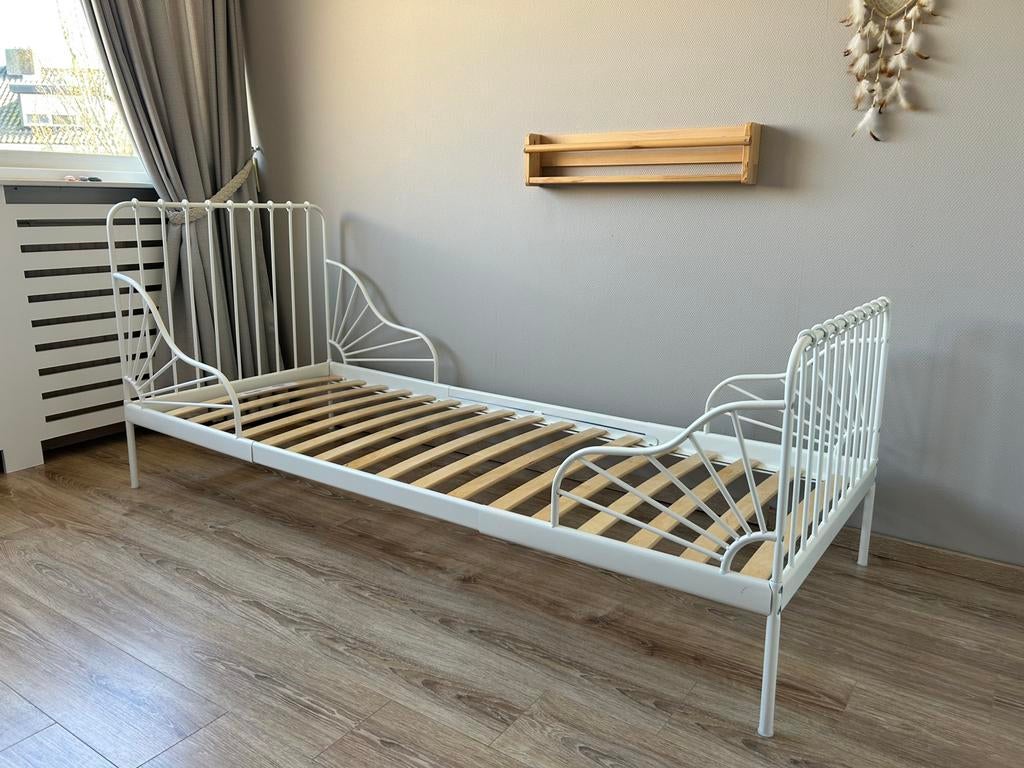 Ikea MINNEN meegroeibed, Ophalen, 70 tot 85 cm, Zo goed als nieuw, Lattenbodem