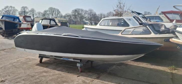 Aluminium console speedbood 90 pk e tec PIACCIO 510 zonnedek, Watersport en Boten, Vis- en Consoleboten, Gebruikt, 70 pk of meer