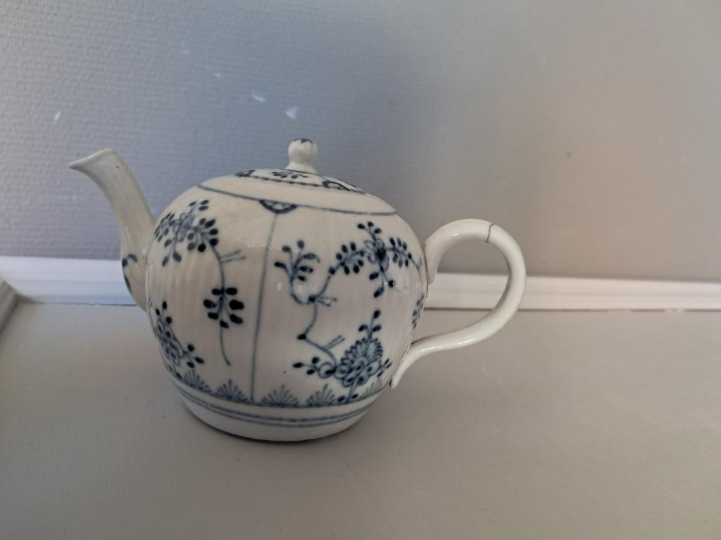 Antiek Delfts Blauw Theepotje - Gerepareerd Handvat, Ophalen of Verzenden