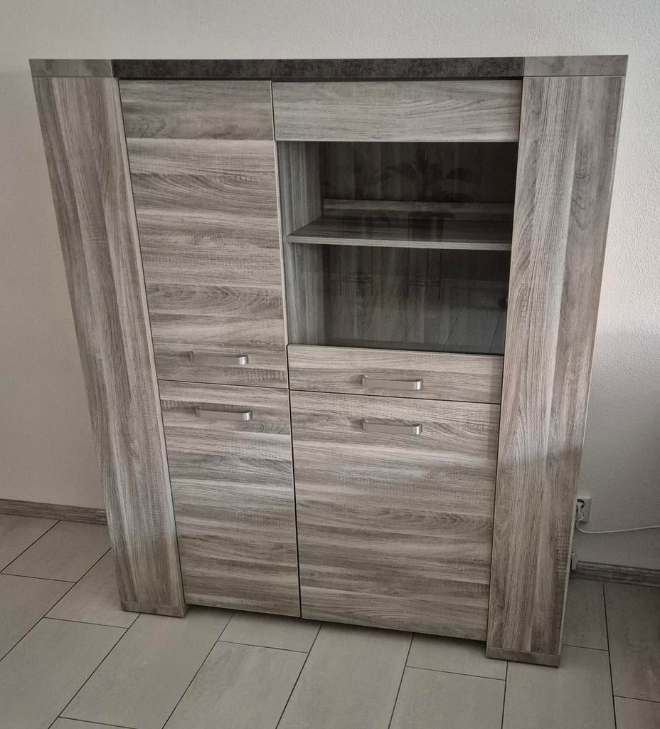Bar-vitrinekast 140x163x50 cm kleur grijs-marmer, Ophalen, Zo goed als nieuw