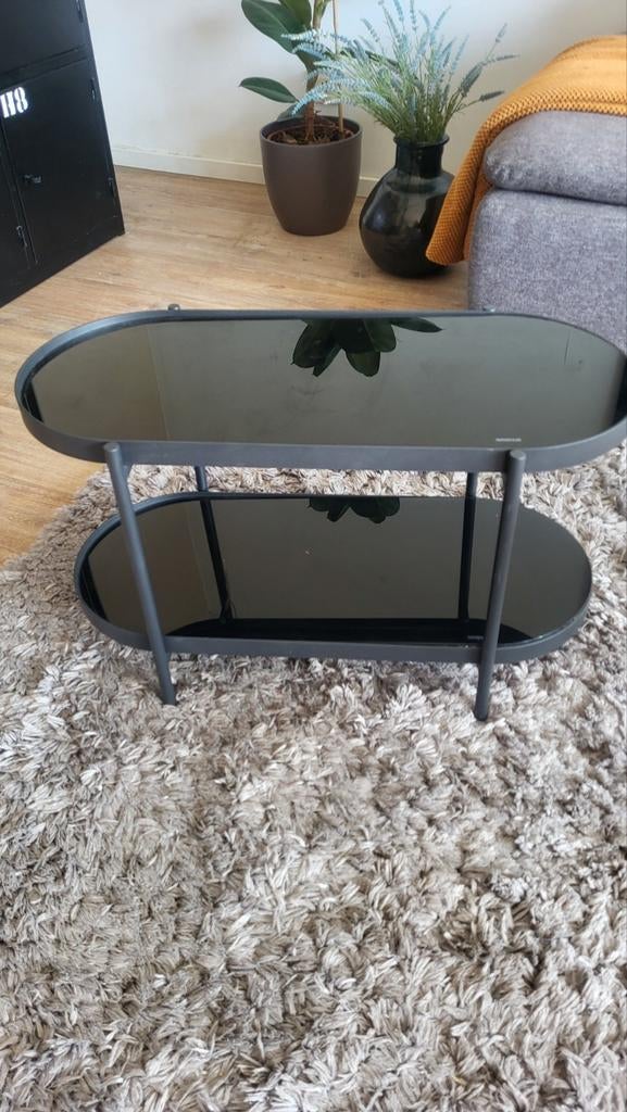 Salontafel met twee bladen van gehard glas, Huis en Inrichting, Ophalen, 100 tot 150 cm, 50 tot 100 cm, Zo goed als nieuw