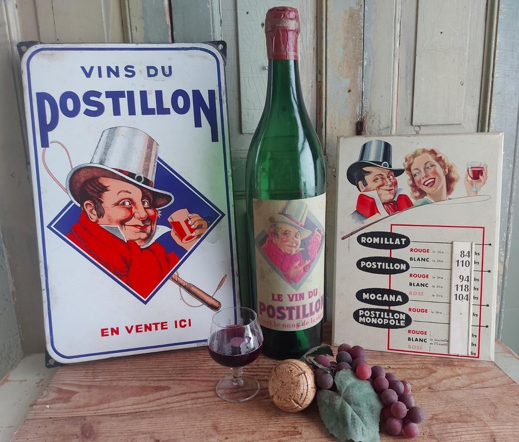 3 x oude Postillon wijn reclame emaille,glas en blik, Verzamelen, Merken en Reclamevoorwerpen, Ophalen of Verzenden, Gebruikt