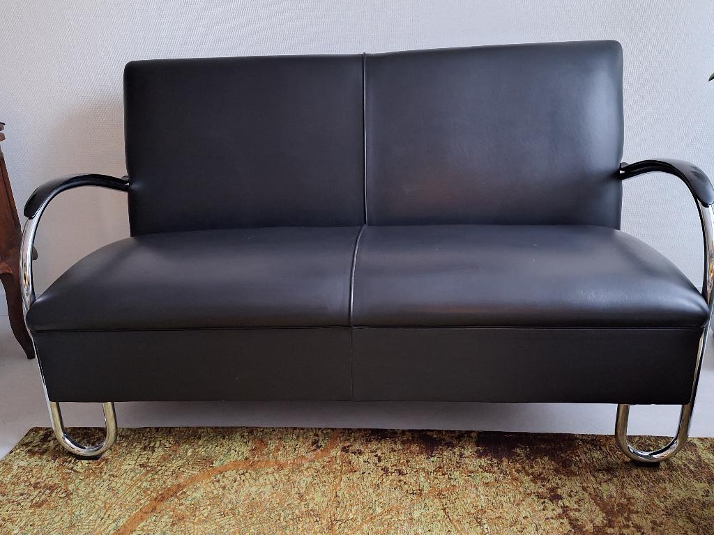 gispen 444 bank 2,5 zits zwart leer, Huis en Inrichting, Banken | Bankstellen, Ophalen, Gebruikt, Klassiek origineel model vintage