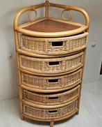 Vintage Boho Bohemian Ibiza stijl rotan hoekkastje, Ophalen, 50 tot 100 cm, 3 of 4 laden, Minder dan 100 cm