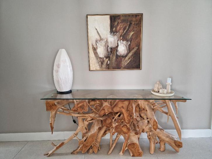 Prachtige unieke sidetable van teak., Huis en Inrichting, Tafels | Sidetables, Zo goed als nieuw, 50 tot 75 cm, 150 tot 200 cm