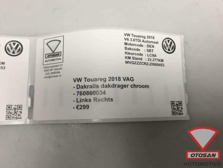 vw touareg 2018 dakrails dakdrager chroom set 760860034 7608, Gebruikt, Volkswagen, Volkswagen AG, Berliner Ring 2
38440  Wolfsburg, DE