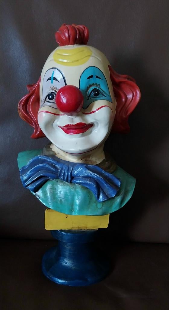 Vintage Clown Buste Beeld - Decoratief en Kleurrijk, Verzamelen, Beelden en Beeldjes, Ophalen of Verzenden, Gebruikt