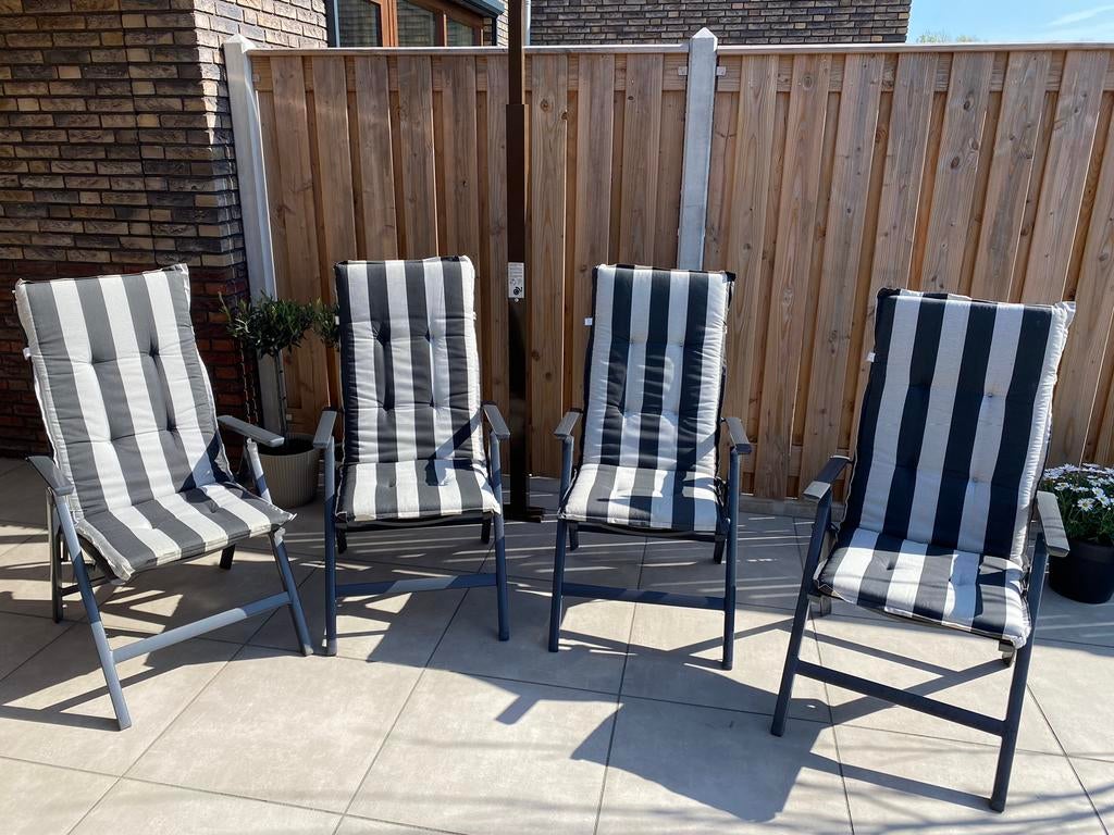 4 kussens voor verstelbare tuinstoelen, zwart met grijs, Tuin en Terras, Tuinstoelen, Ophalen, Zo goed als nieuw, Kunststof