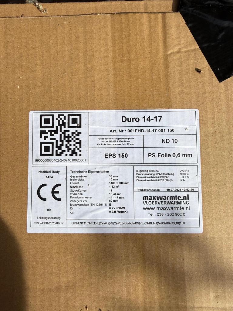 Vloerverwarming isolatieplaten Maxwarmte Duro 14-17, Minder dan 30 cm, Overige typen, Nieuw, Ophalen of Verzenden