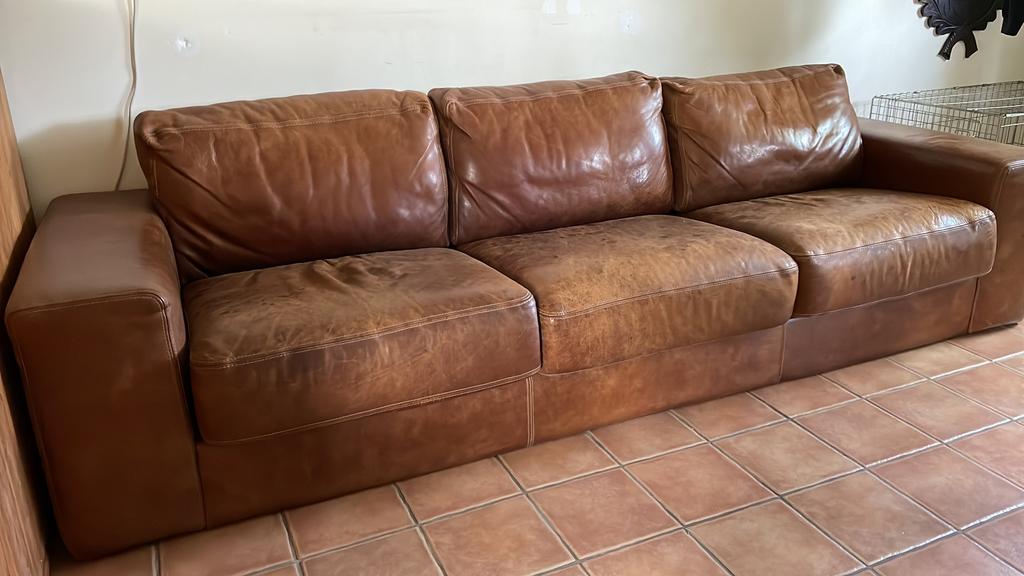 Lederen bankstel, Ophalen, 250 tot 300 cm, Gebruikt, Driepersoons