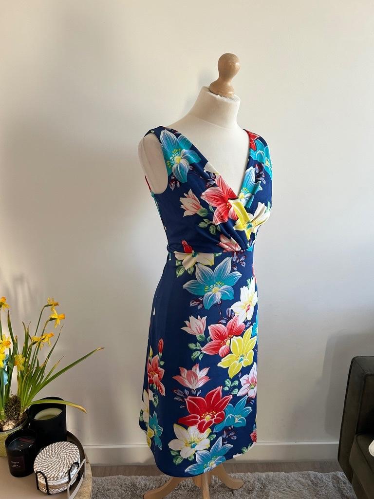 King Louie maat L bloemen Ginger zomer jurk 3212, Blauw, Maat 42/44 (L), Ophalen of Verzenden, Zo goed als nieuw