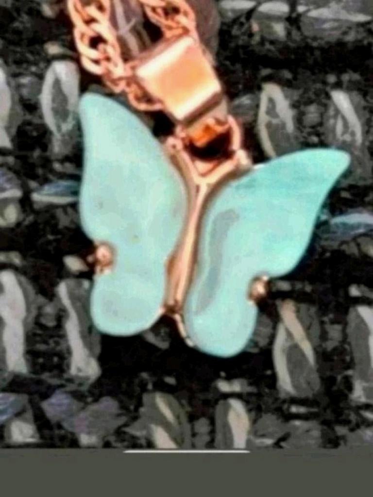 Ketting blauwe akoya parel steen vlinder, Sieraden, Tassen en Uiterlijk, Kettingen, Verzenden, Nieuw, Goud, Met hanger