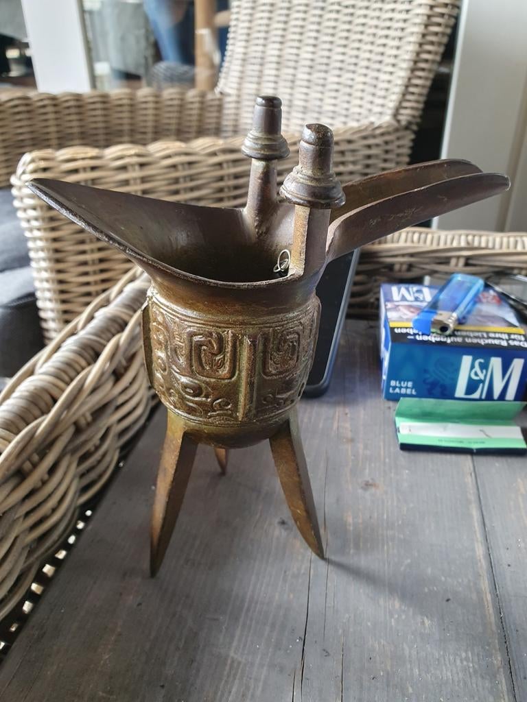 Antieke Chinese Bronzen Gu Wijnvat, Ophalen of Verzenden