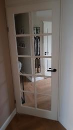 Linksdraaiende houten opdekdeur met glazen ruiten., Ophalen, 80 tot 100 cm, Binnendeur, Zo goed als nieuw