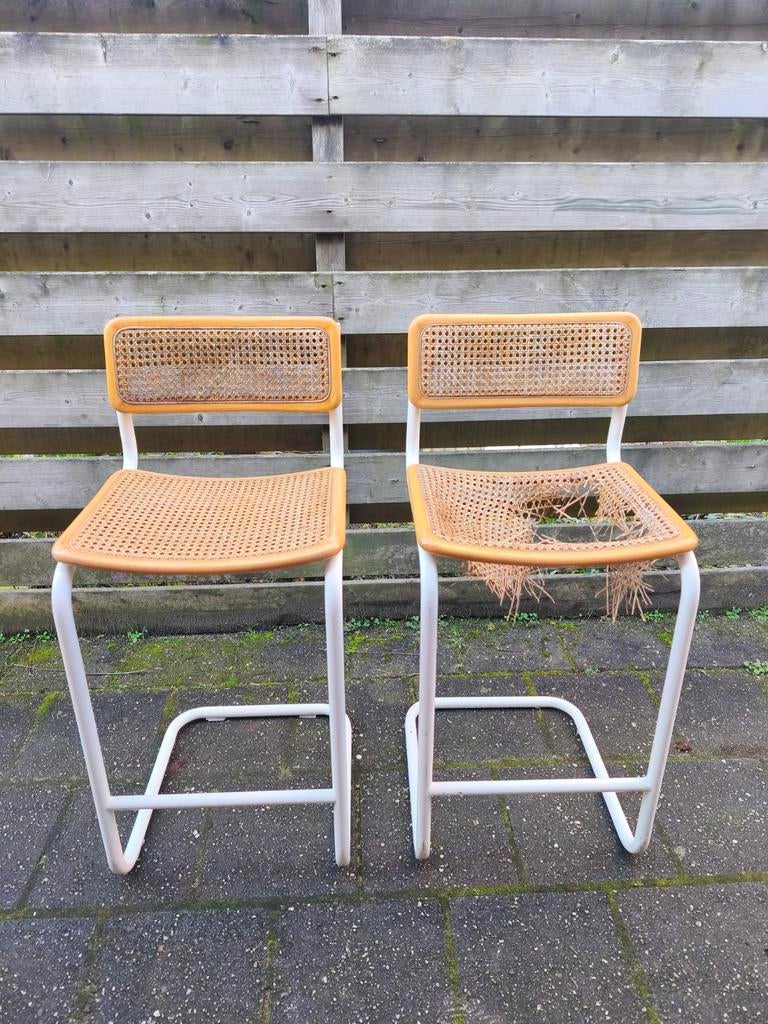 Cesca Barkrukken - Marcel Breuer Design, Huis en Inrichting, Barkrukken, Metaal, Gebruikt, Met voetsteun, 60 tot 90 cm
